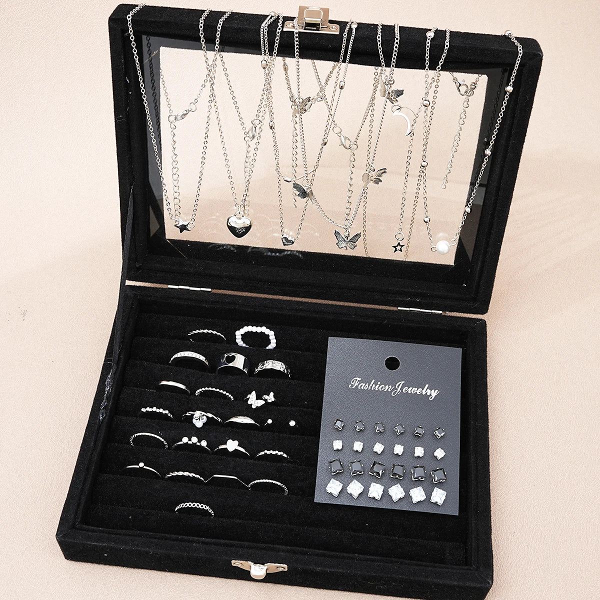 51-Piece Silver Jewelry Collection – Butterflies, Hearts & Pearls