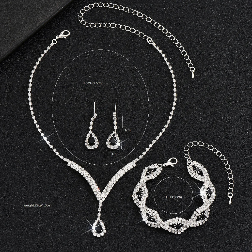 3-Piece Luxury Rhinestone Bridal Jewelry Set – Black Water Drop Crystal