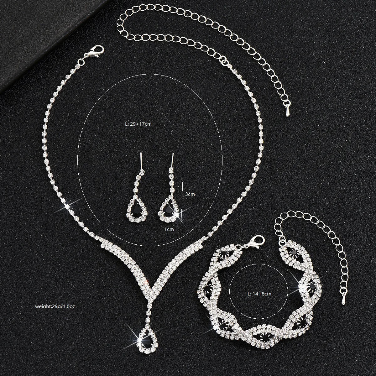 3-Piece Luxury Rhinestone Bridal Jewelry Set – Black Water Drop Crystal
