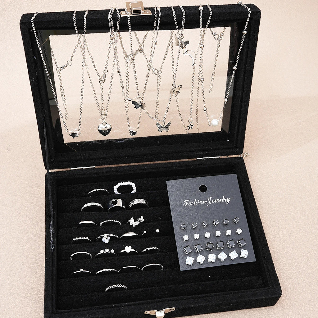 51-Piece Silver Jewelry Collection – Butterflies, Hearts & Pearls