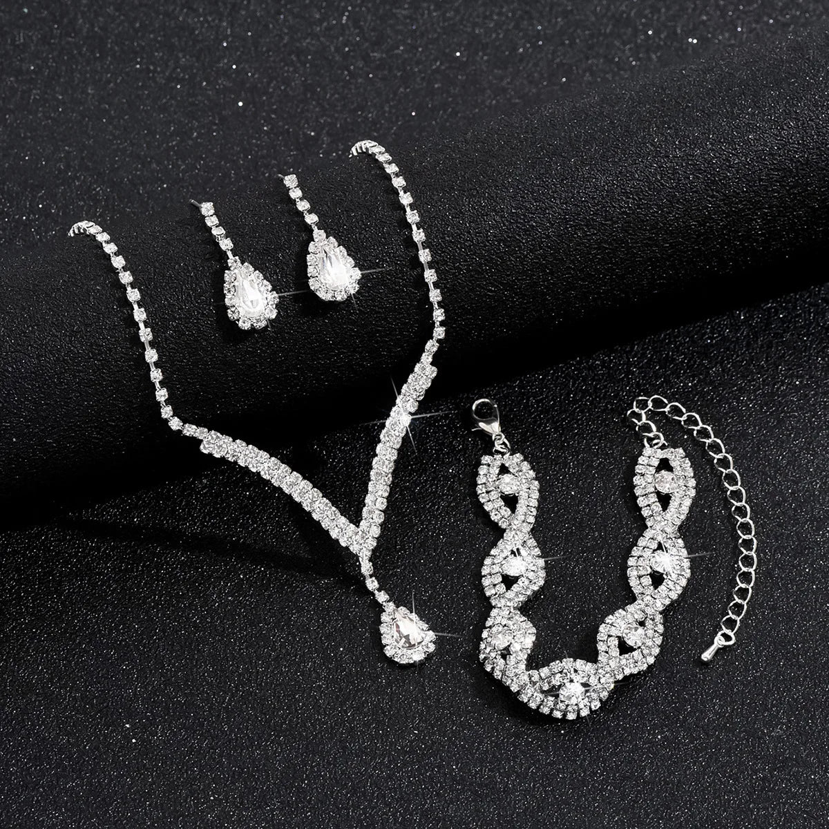 3-Piece Luxury Rhinestone Bridal Jewelry Set – Black Water Drop Crystal