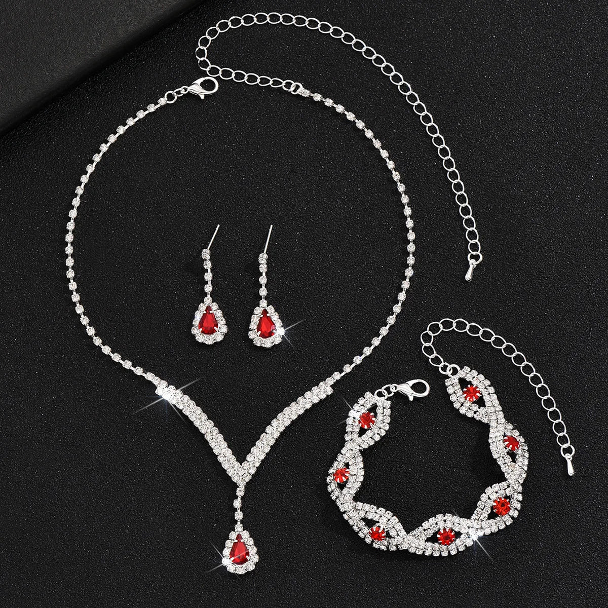 3-Piece Luxury Rhinestone Bridal Jewelry Set – Black Water Drop Crystal
