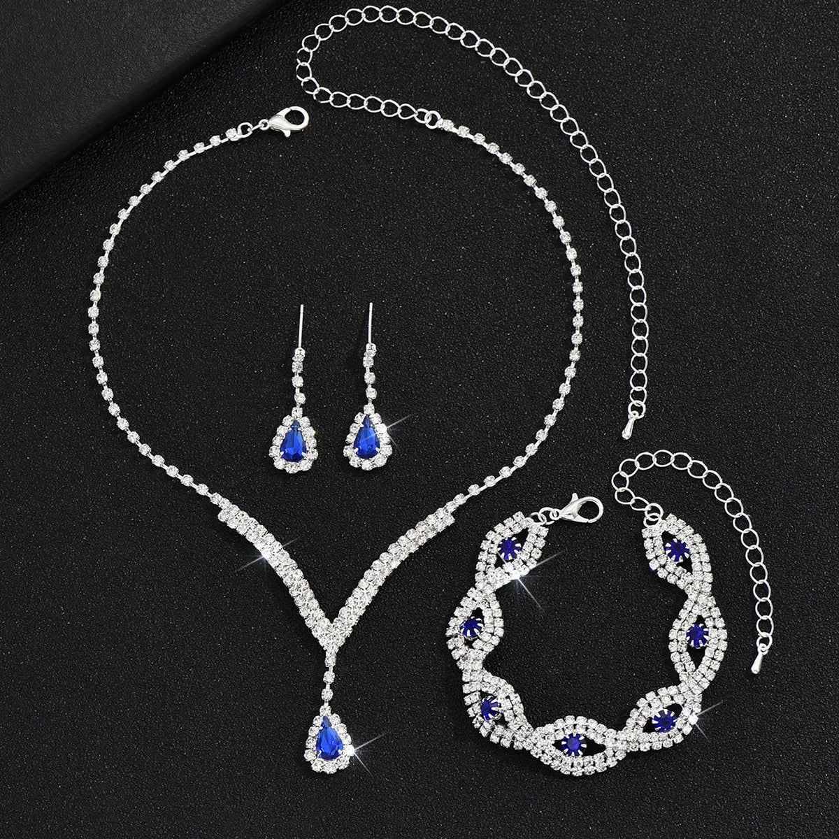3-Piece Luxury Rhinestone Bridal Jewelry Set – Black Water Drop Crystal