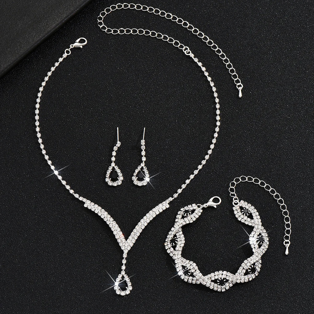 3-Piece Luxury Rhinestone Bridal Jewelry Set – Black Water Drop Crystal